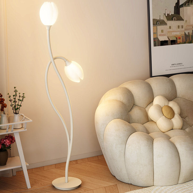 Tulip Floor Lamp styled in cosy living room with bubble chair