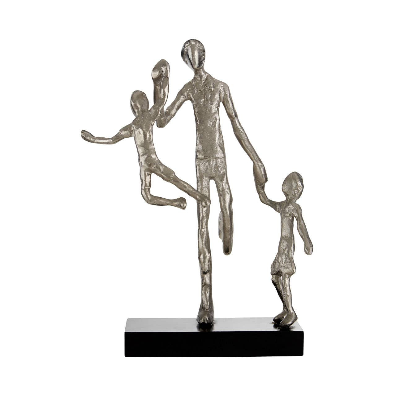 Silver abstract sculpture of a family on a white background