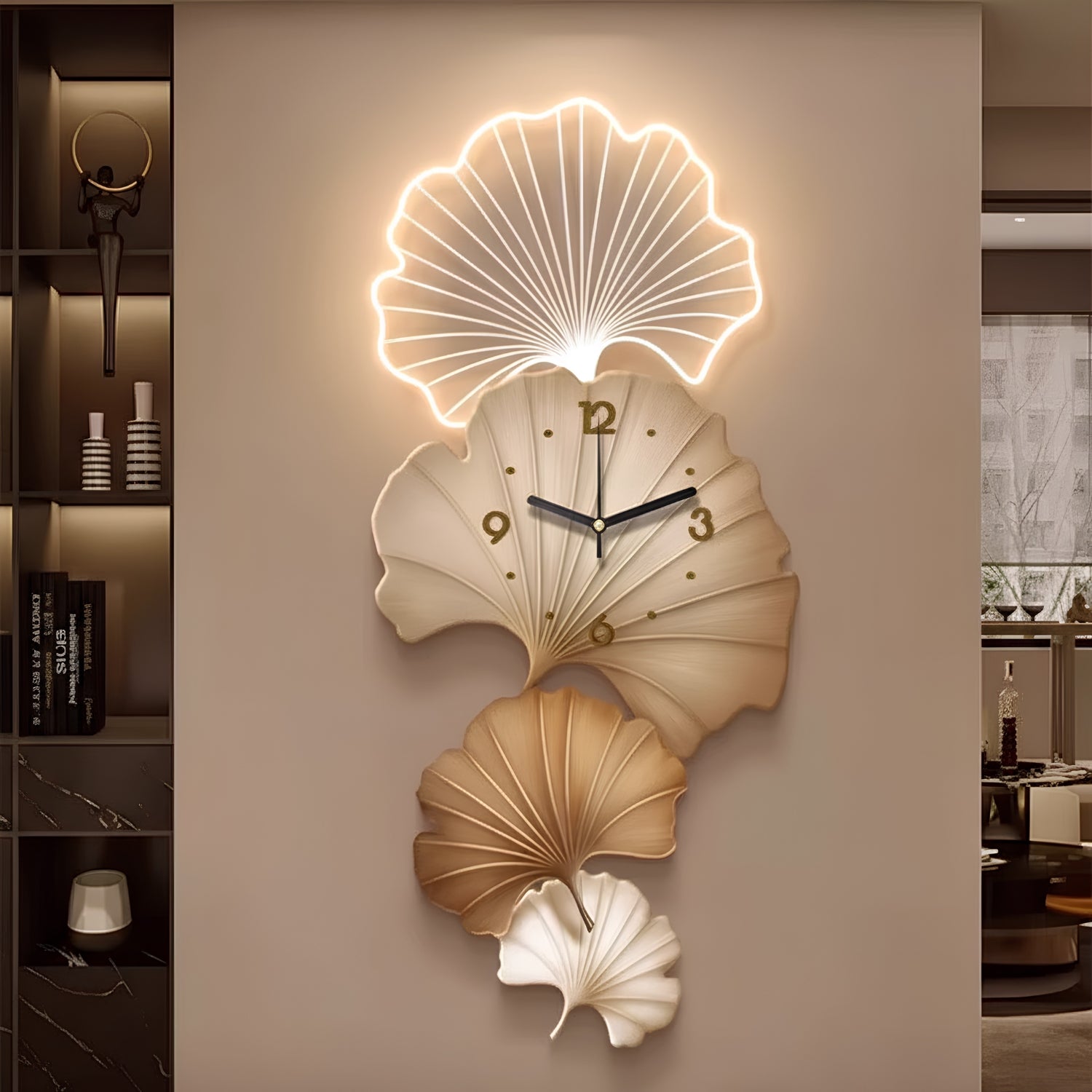 Luxury Ginkgo Leaf Wall Clock with LED Light - 150cm Large Modern Decorative Wall Art for Living Room