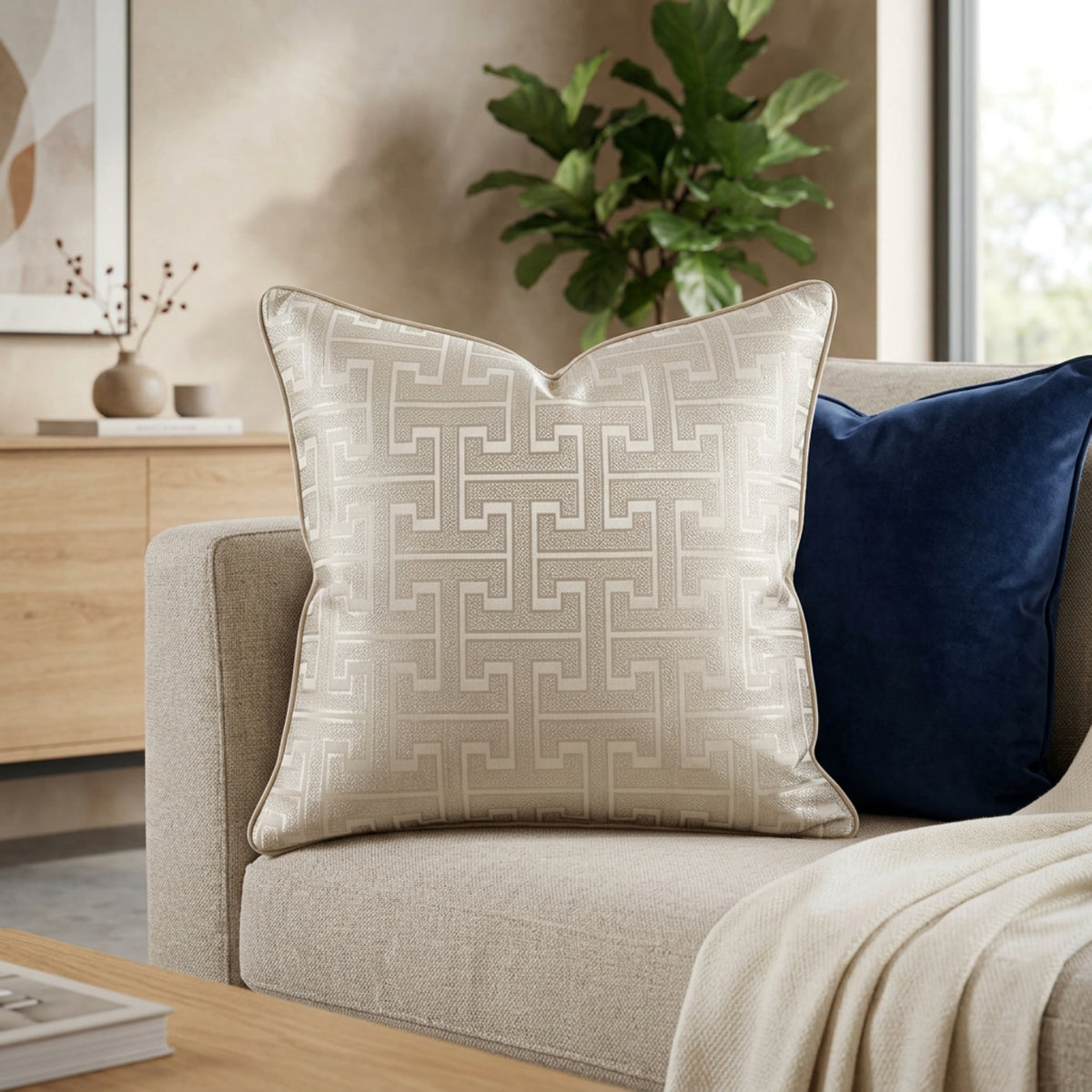 Luxury Design Cream Filled Cushion – 60 × 60cm