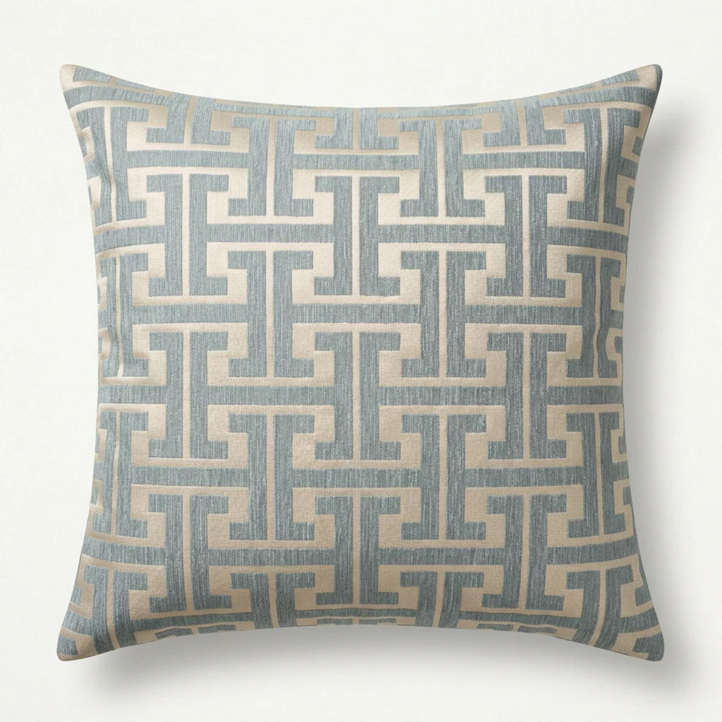 Maze Teal & Cream Filled Cushion – 60 × 60 cm