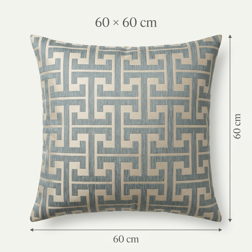 Maze Teal & Cream Filled Cushion – 60 × 60 cm