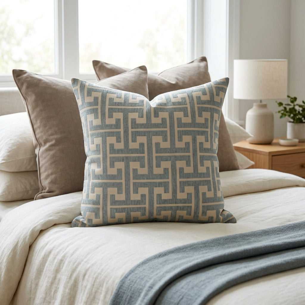 Maze Teal & Cream Filled Cushion – 60 × 60 cm