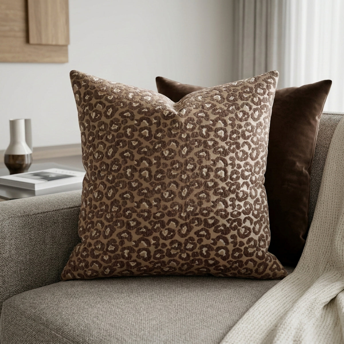 Brown Leopard Print Filled Cushion – 60 × 60cm