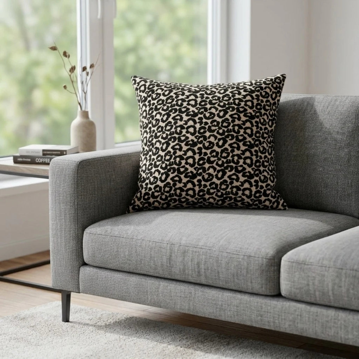 Black Leopard Print Filled Cushion – 60 × 60 cm