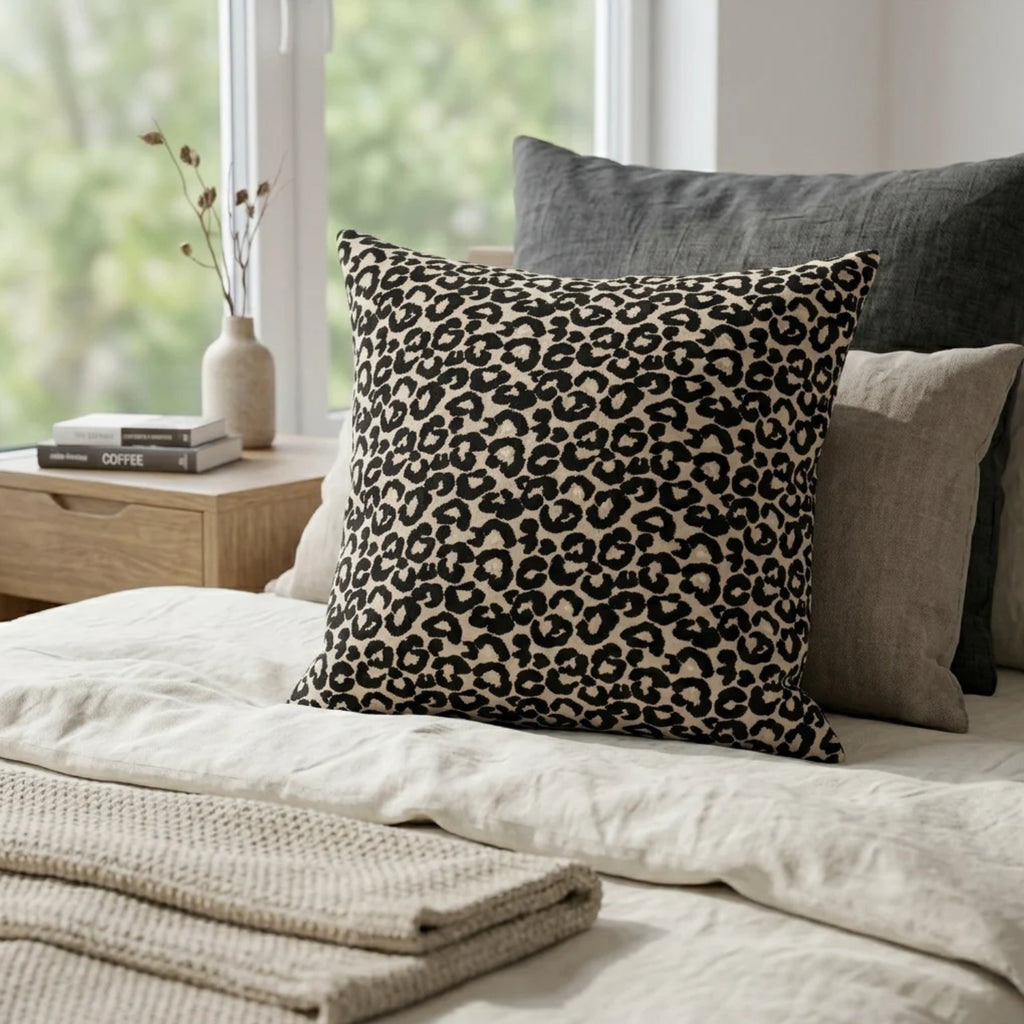 Black Leopard Print Filled Cushion – 60 × 60 cm
