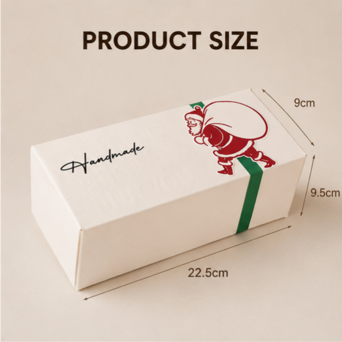 A white rectangular product box with printed graphics and dimension labels showing measurements 22.5cm, 9.