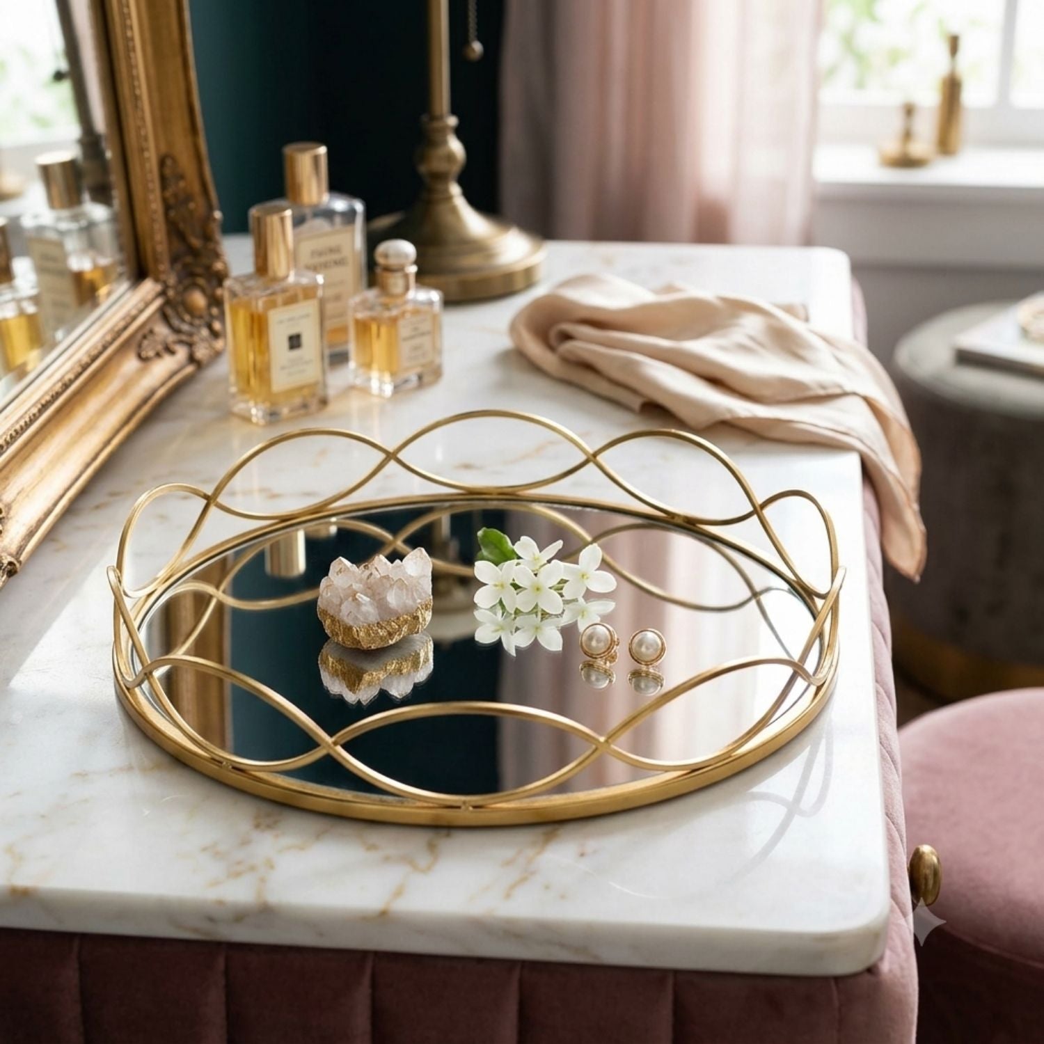 30cm Golden Wave Mirror Decorative Tray