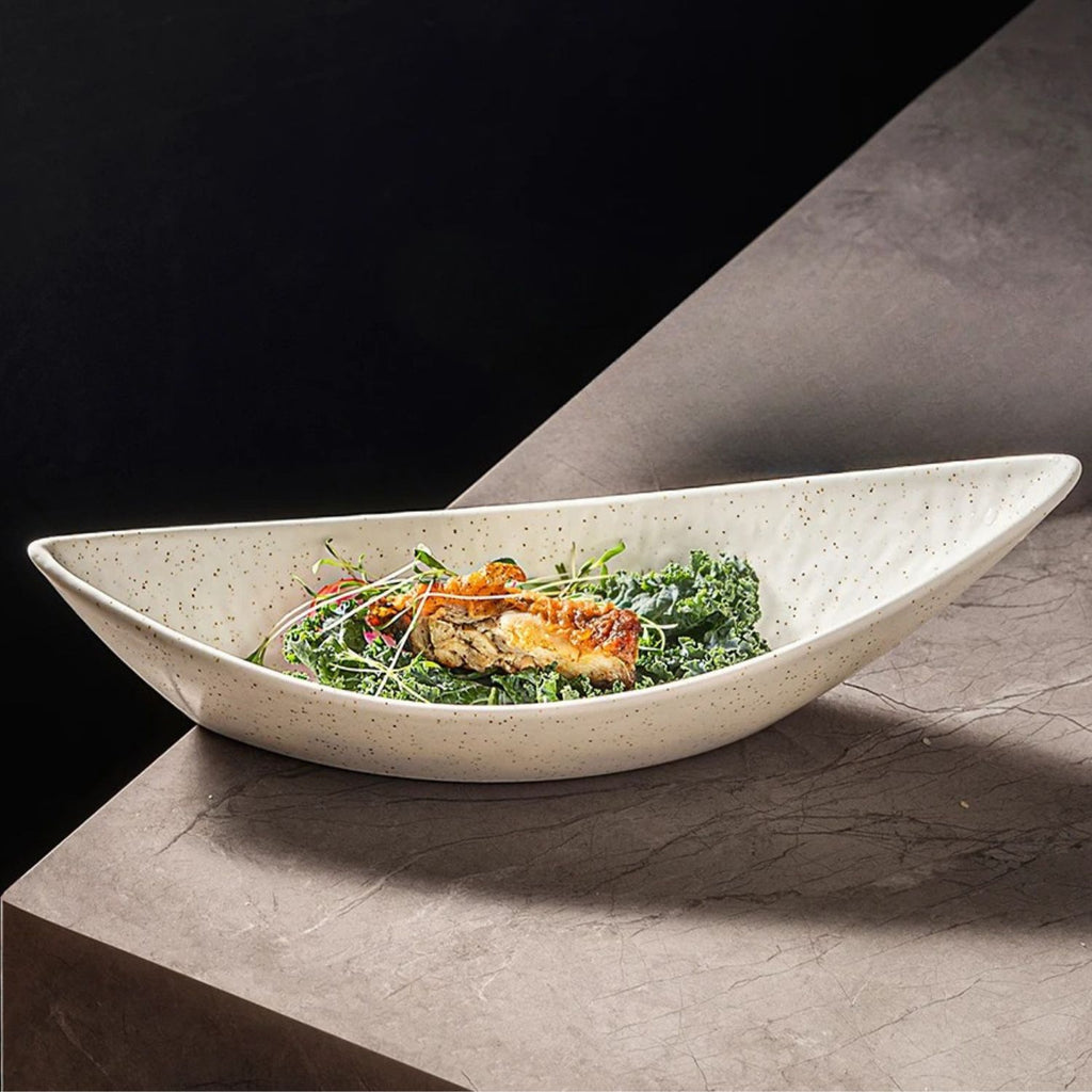 2pc Large Boat Shaped Ceramic Fine Dine Bowl Set