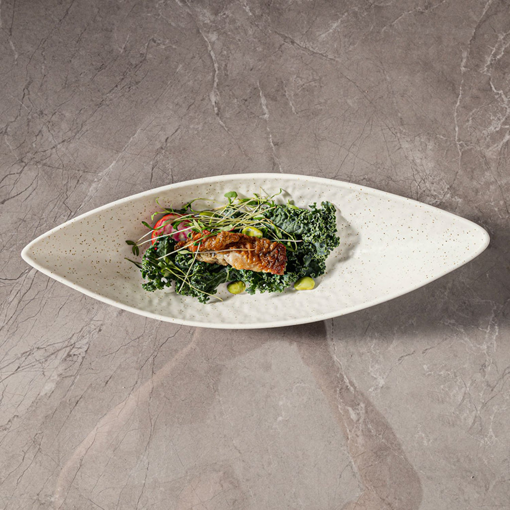 2pc Large Boat Shaped Ceramic Fine Dine Bowl Set