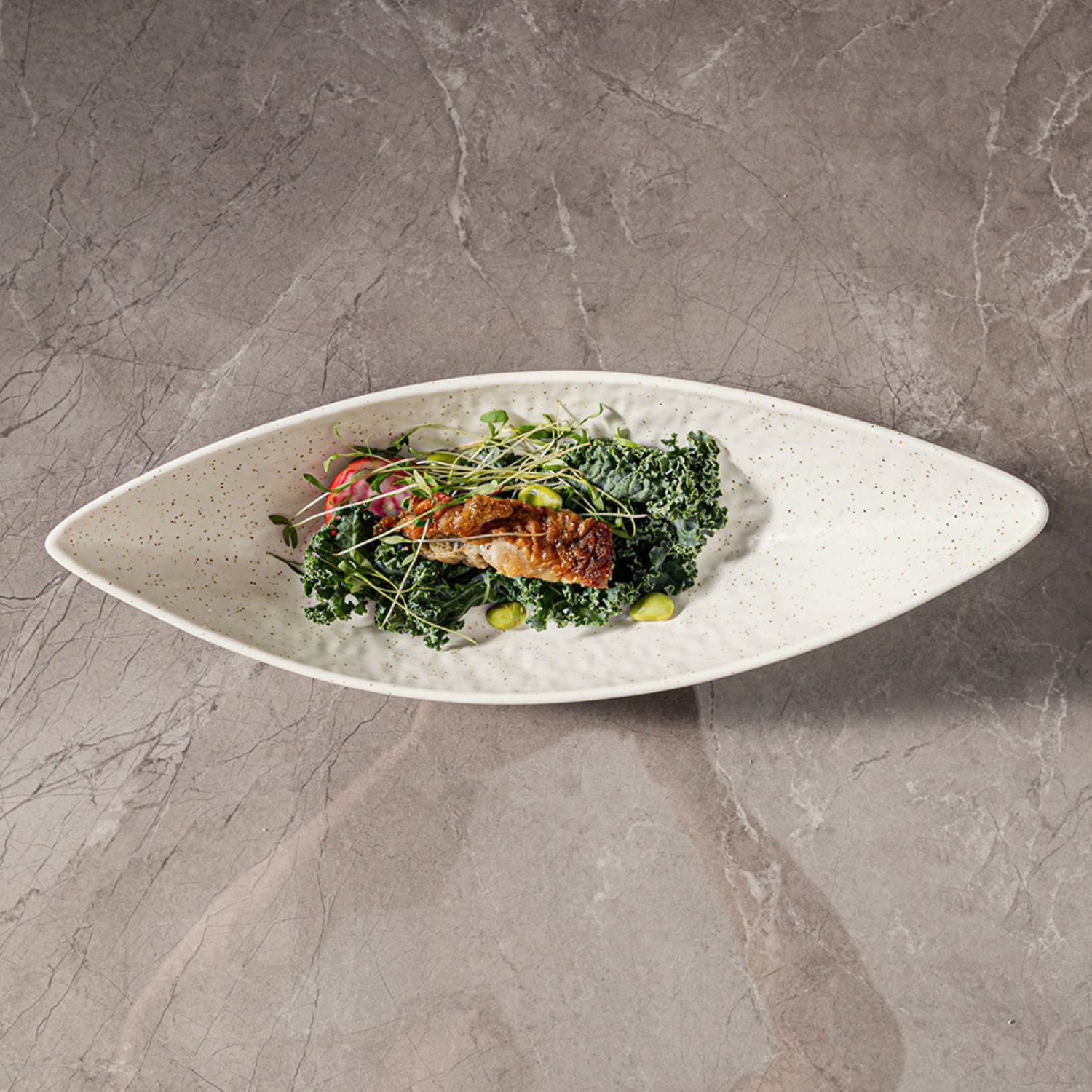 2pc Large Boat Shaped Ceramic Fine Dine Bowl Set