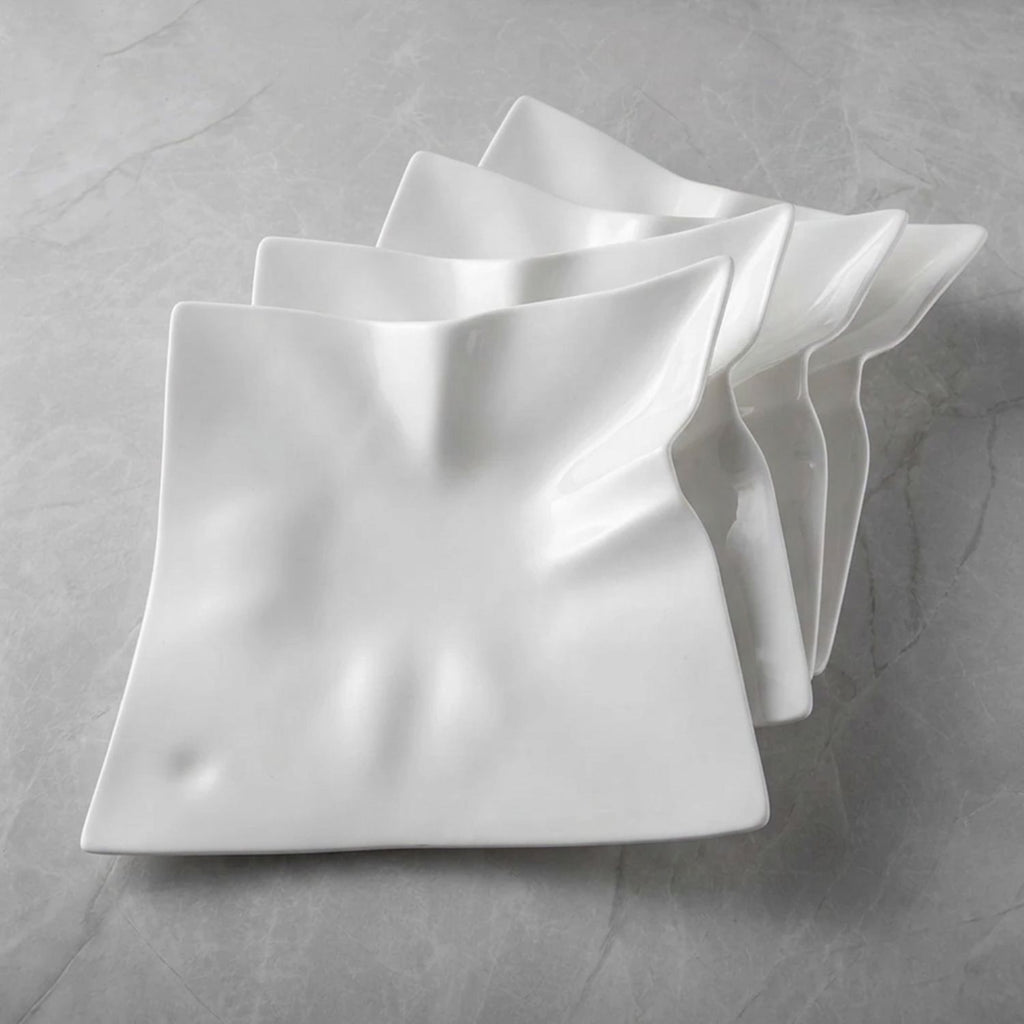 4pcs Sculptural Wave Ceramic Dinner Plate