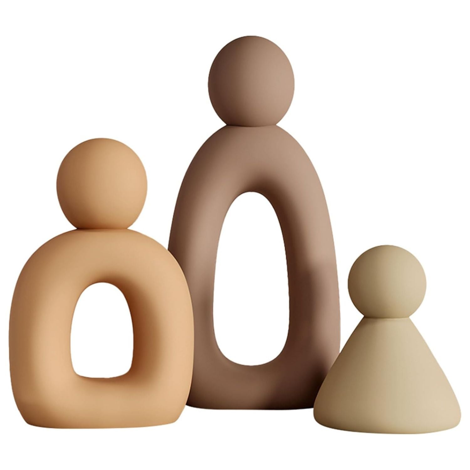 Set of 3 Abstract Family Sculpture Table Decor Brown