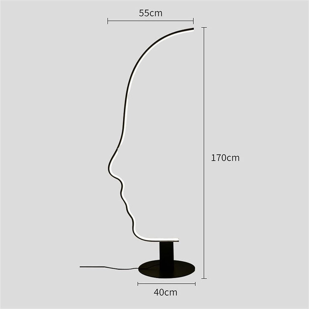 Abstract human face LED floor lamp dimensions 170cm x 55cm x 40cm base