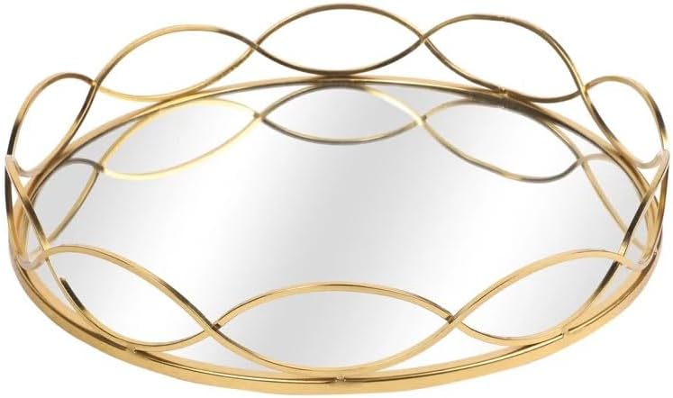 Gold wave mirror tray product shot on white background showing full design