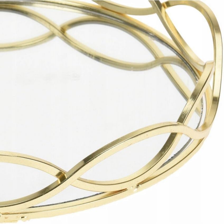 Close up of gold interlocking wave frame detail on mirror tray