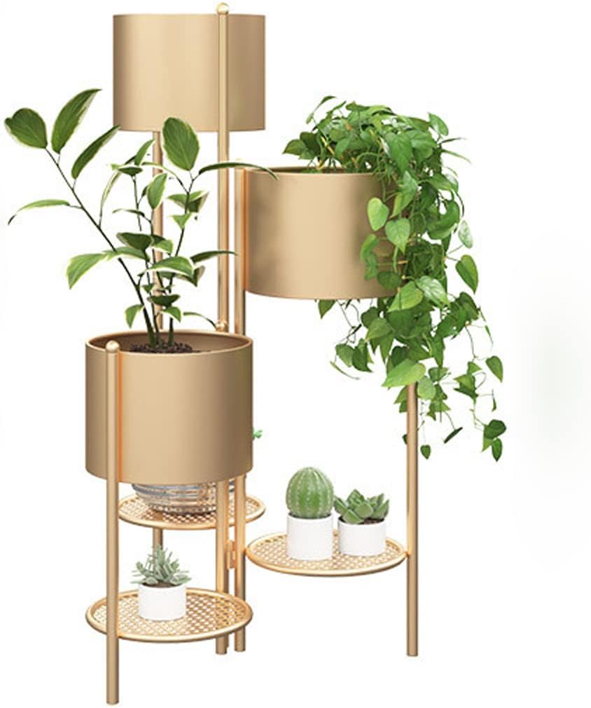 Gold 3-tier plant stand on white background