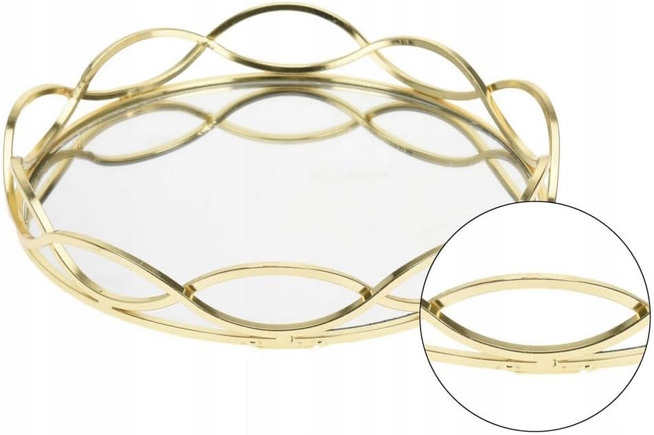 Gold wave mirror tray full product shot with detail inset showing wave frame construction