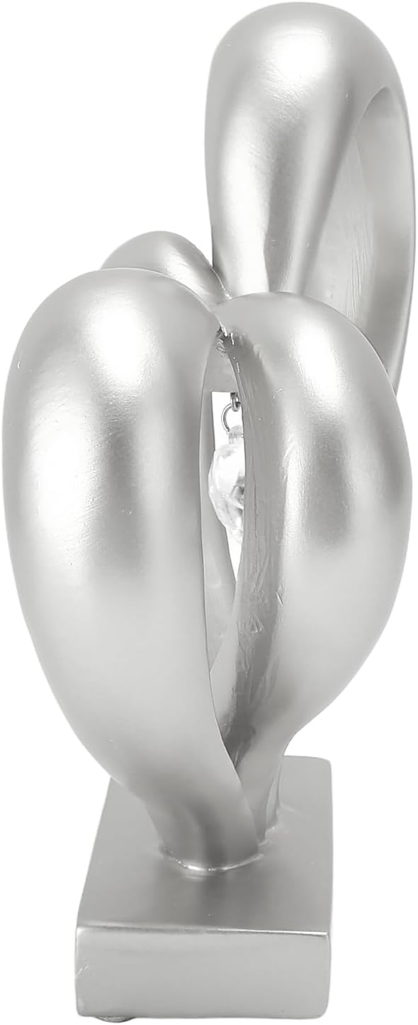 Double Heart Sculpture Abstract Love Figurine With Crystal Pendant Silver