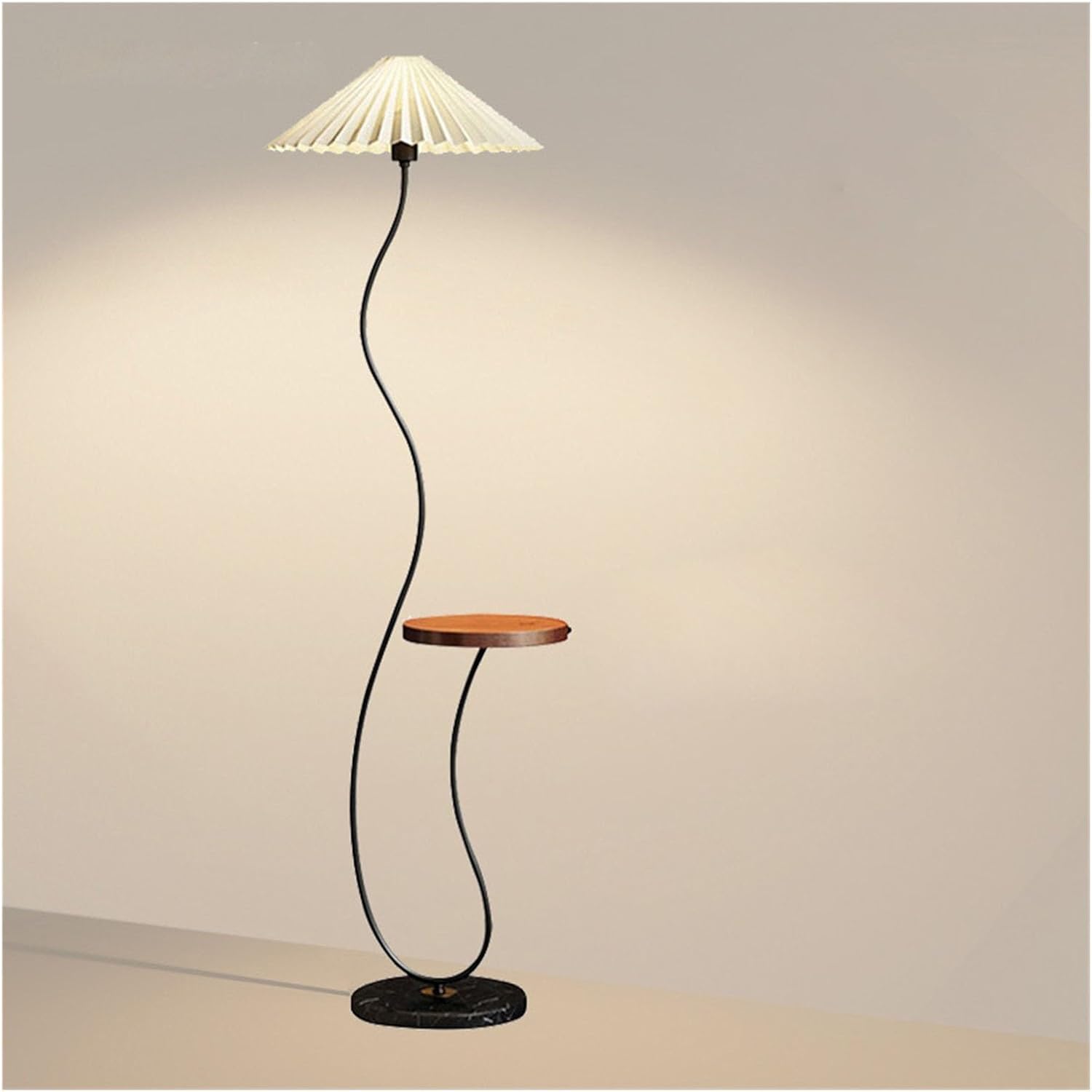 Pleated Umbrella Floor Lamp styled beside sofa in living room