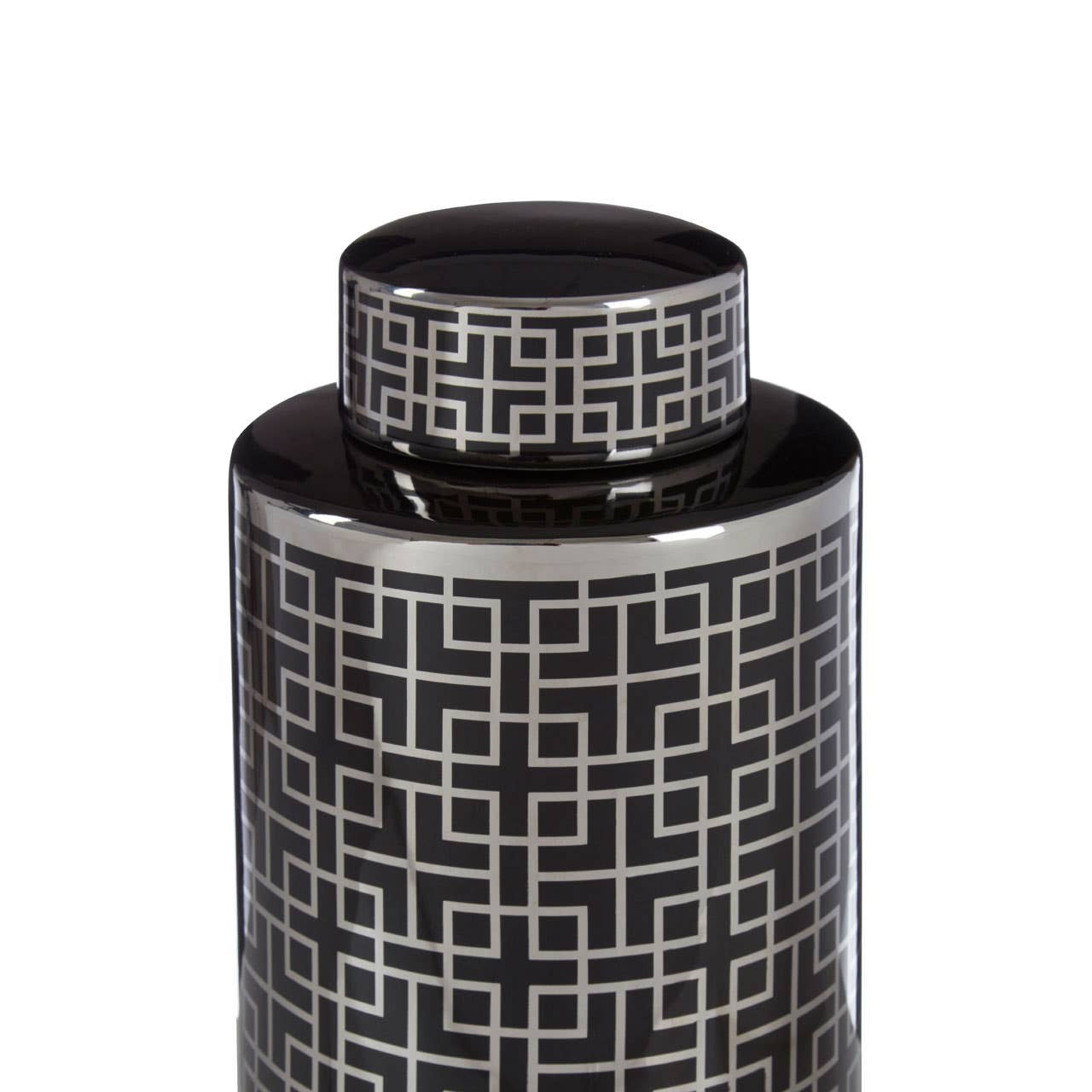 Geometric Ceramic Ginger Lidded Jar Black & Silver