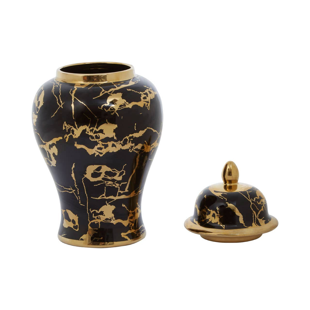 Black & Gold Marble Pierced Ginger Jar with Lid