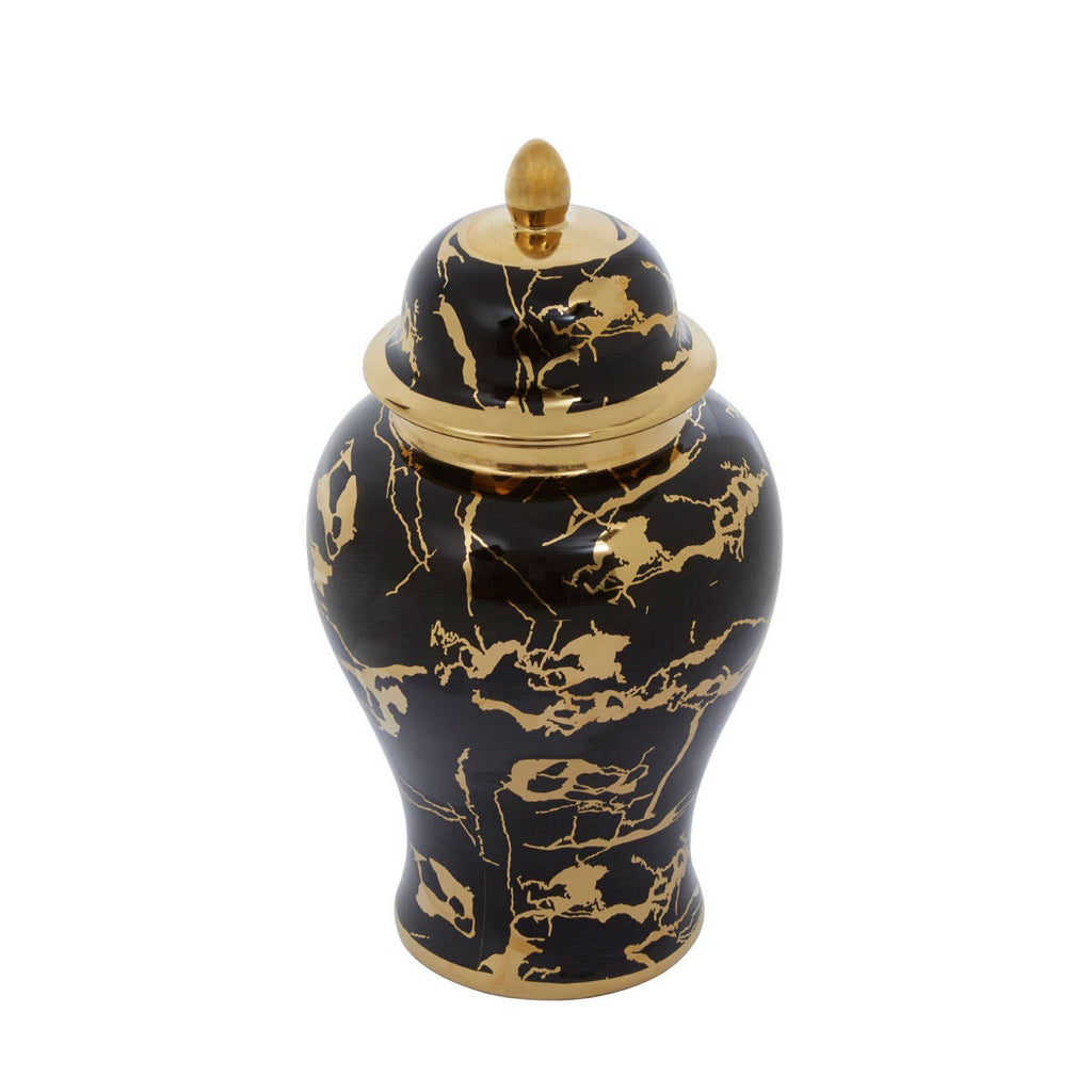 Black & Gold Marble Pierced Ginger Jar with Lid