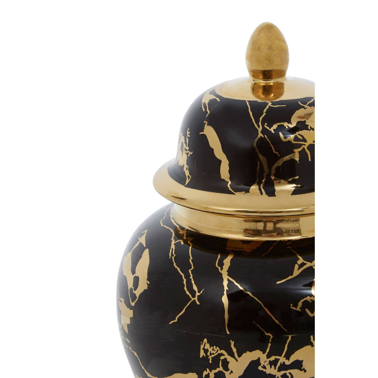 Black & Gold Marble Pierced Ginger Jar with Lid