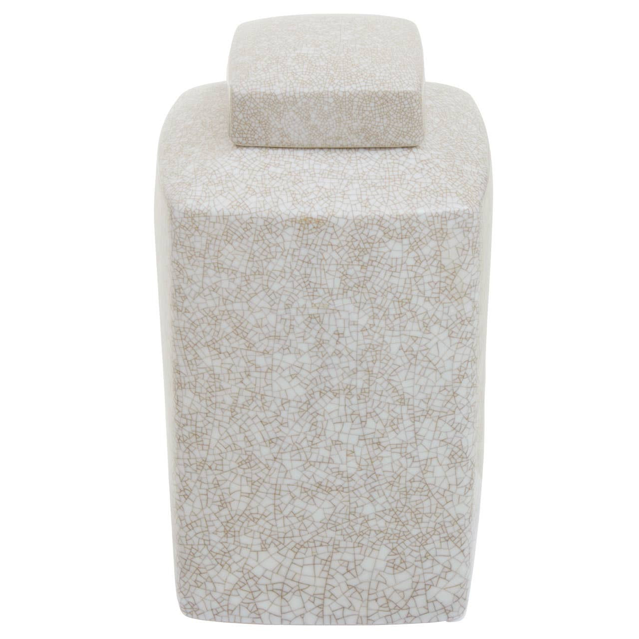 Ivory Crackle Glaze Ceramic Lidded Jar