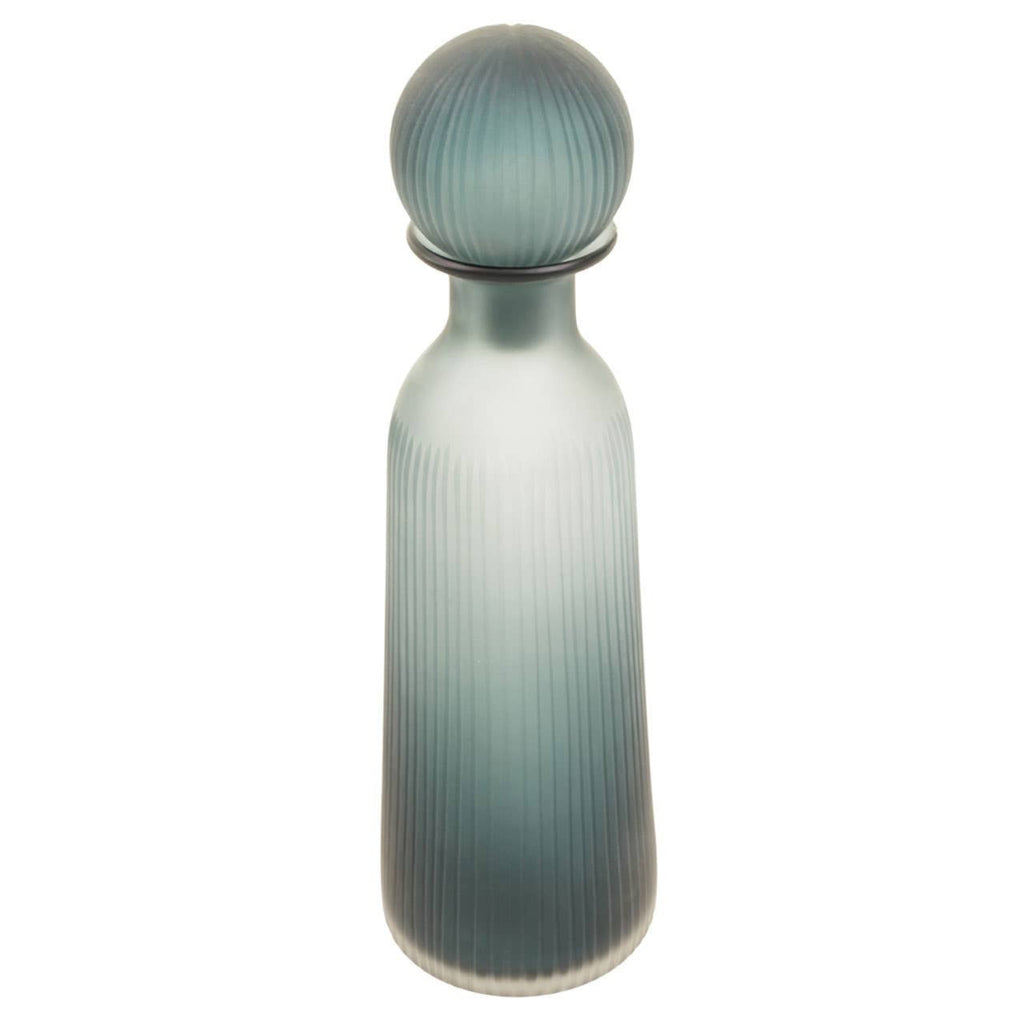 Ribbed Glass Bottle Vase with Ball Stopper – Blue Green