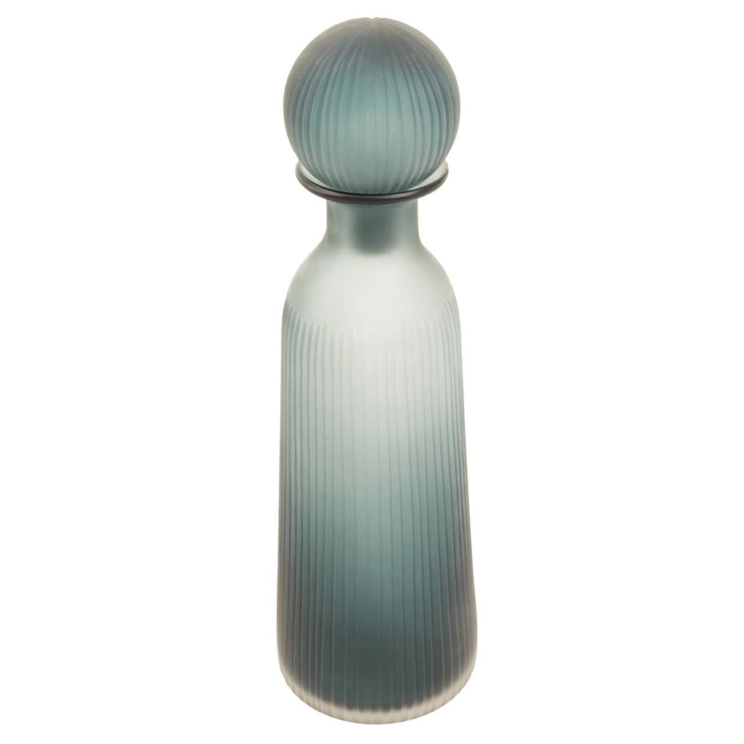 Ribbed Glass Bottle Vase with Ball Stopper – Blue Green