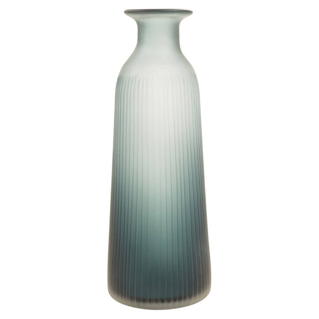 Ribbed Glass Bottle Vase with Ball Stopper – Blue Green