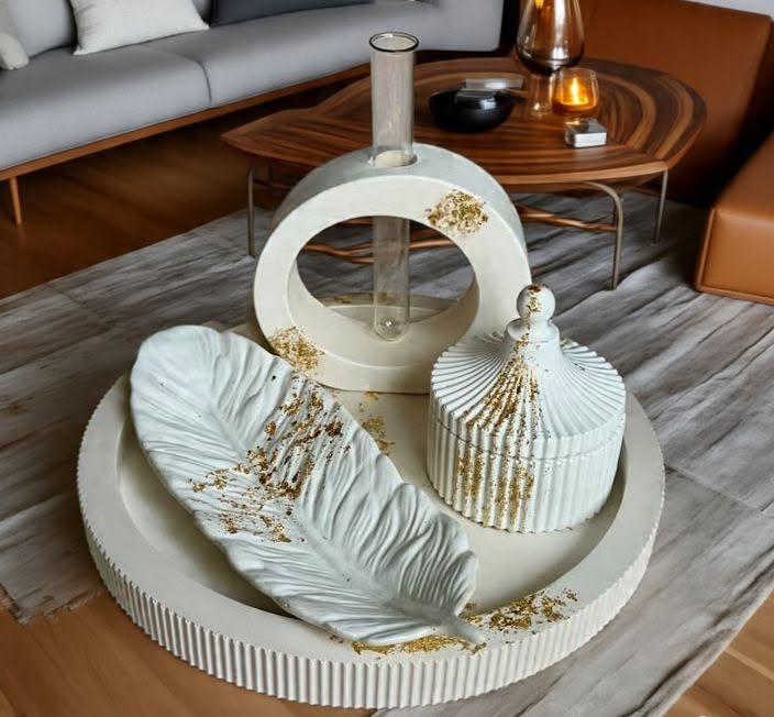Luxury White & Gold Decorative Tray Set