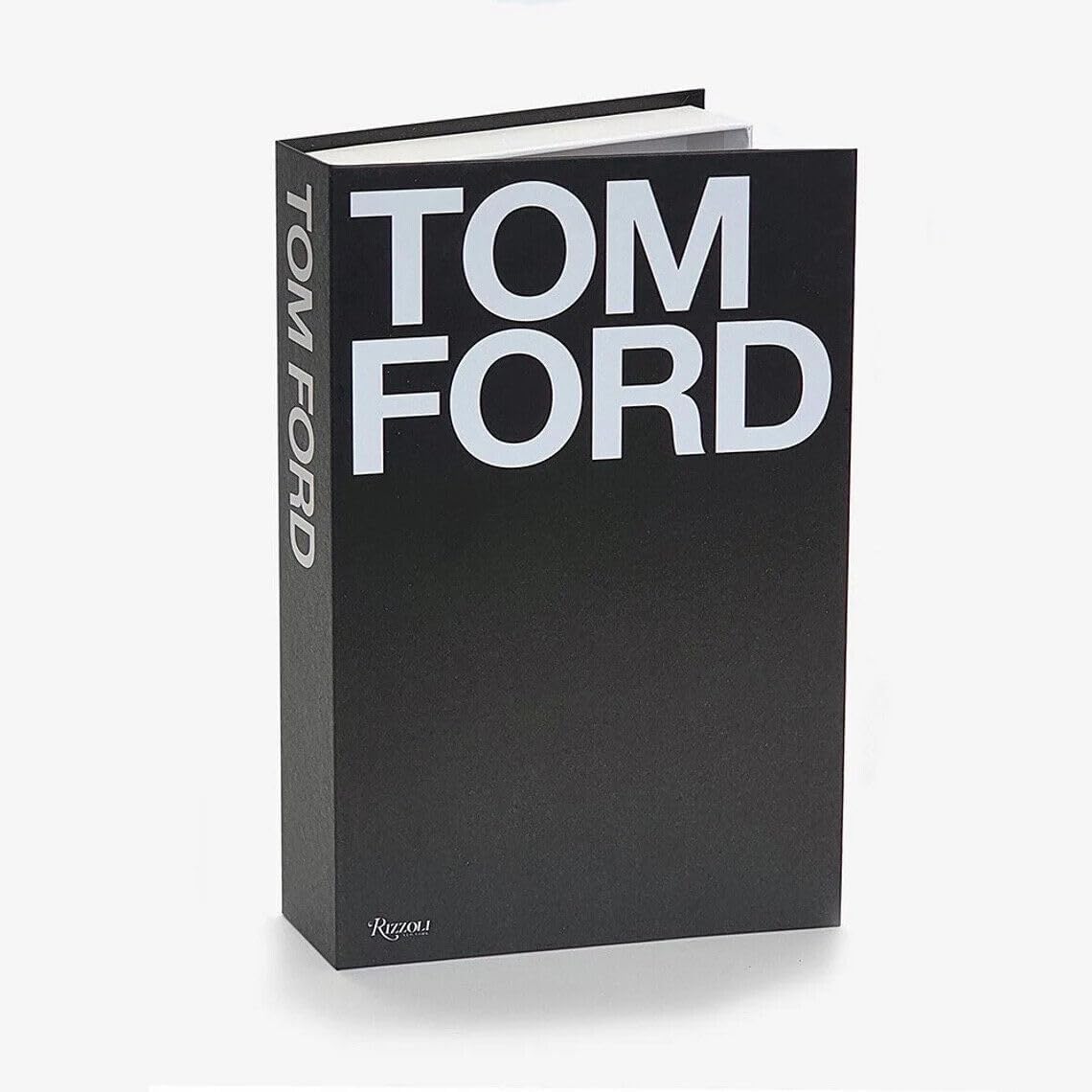 Tom Ford Rizzoli hardback coffee table book standing upright on white background – front cover view