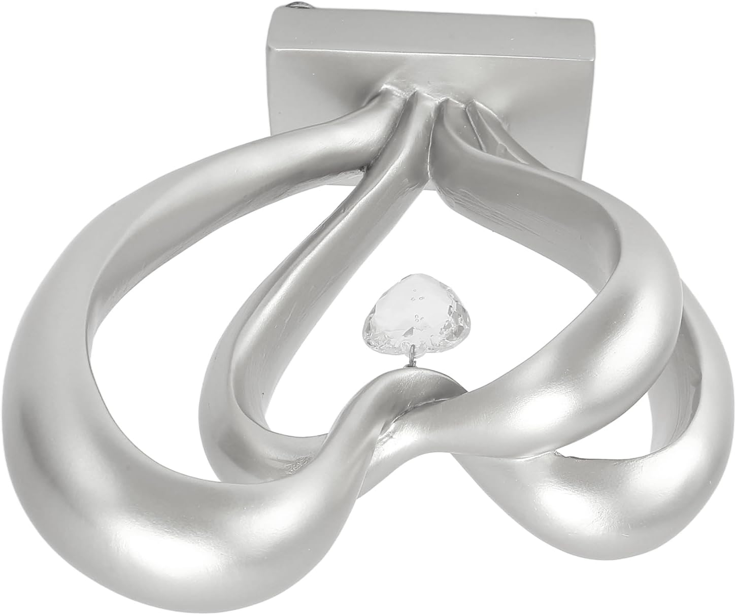 Double Heart Sculpture Abstract Love Figurine With Crystal Pendant Silver