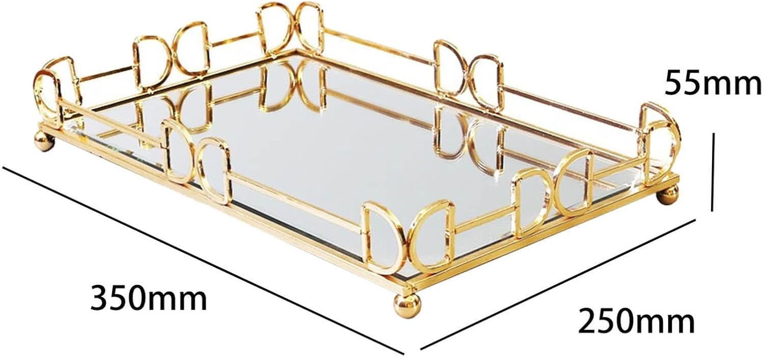 Close up of double-D gold frame detail on rectangular mirror tray
