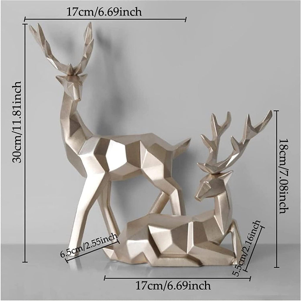 Geometric gold deer sculpture set dimensions - stag 17x6.5x30cm, fawn 17x5.5x18cm