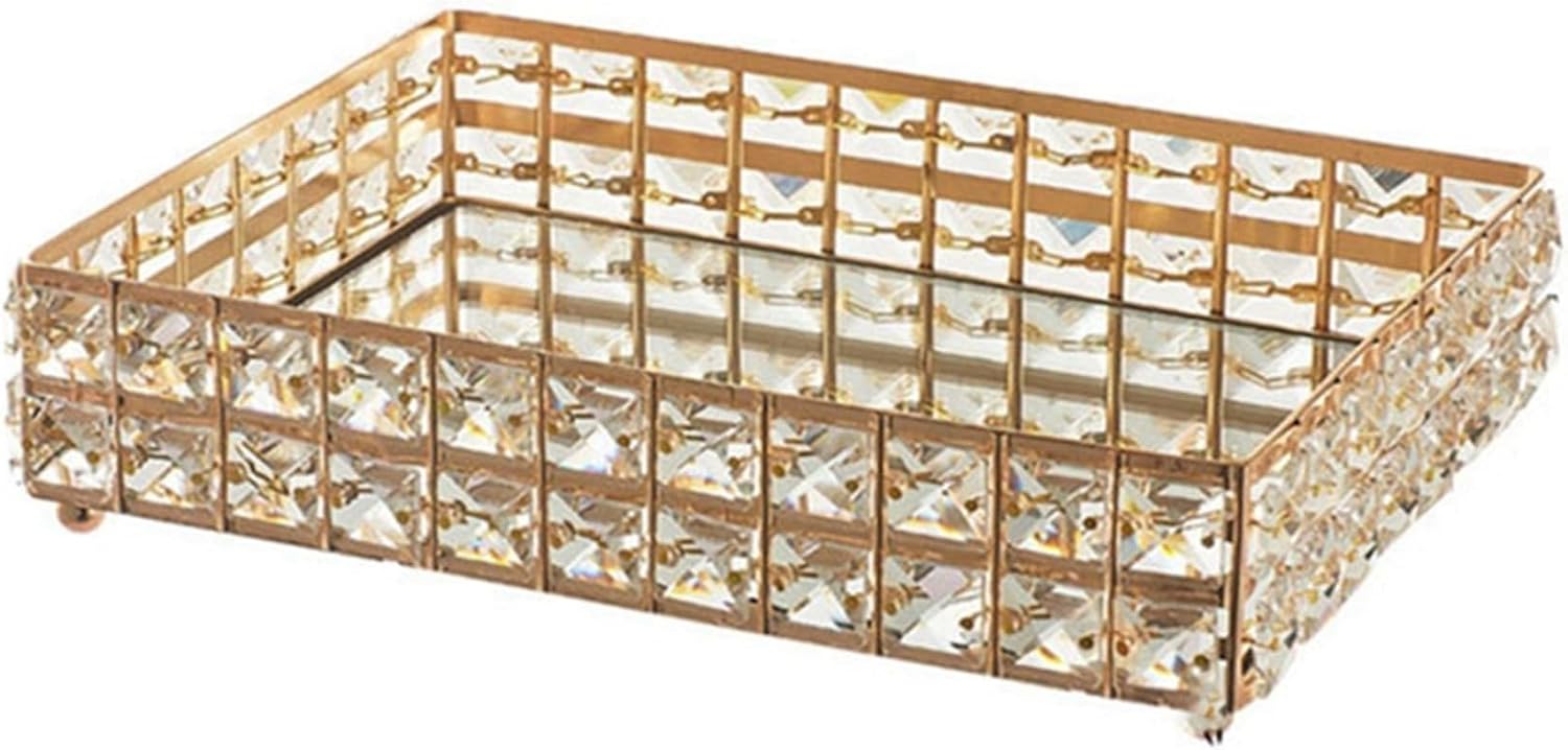 Gold crystal rectangular tray product shot on white background