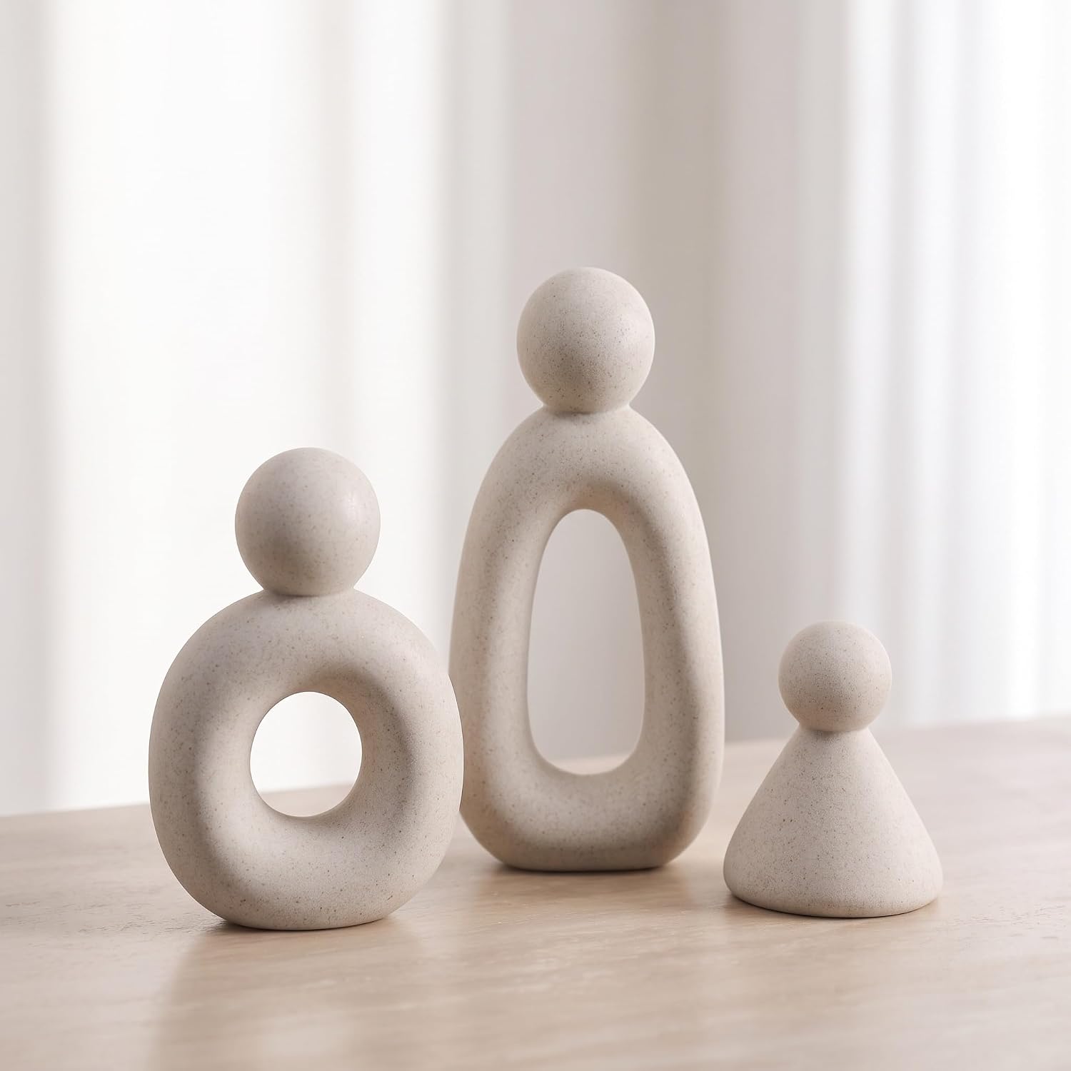 Set of 3 Abstract Family Sculpture Table Decor White
