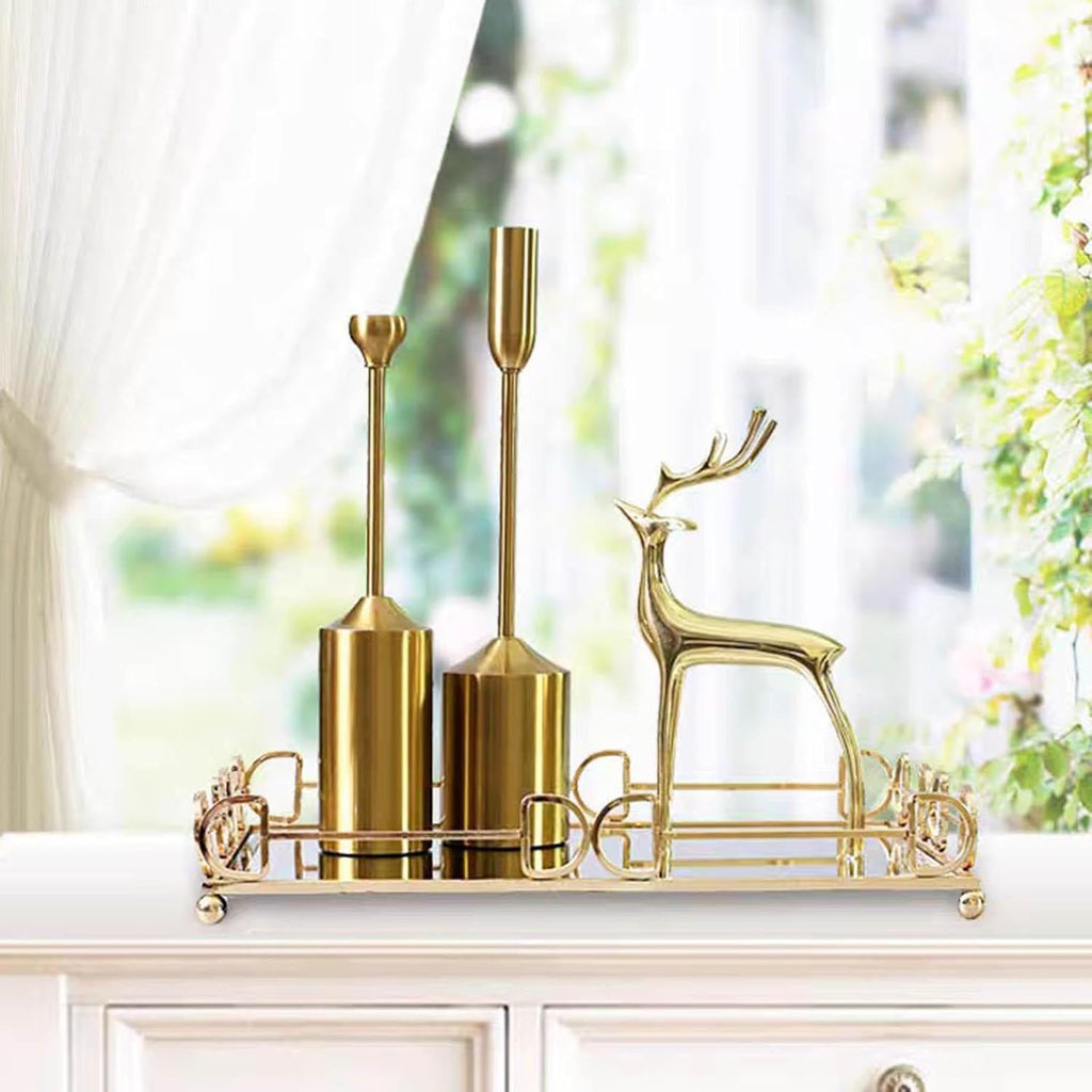 Gold mirror rectangular decorative tray product shot on white background