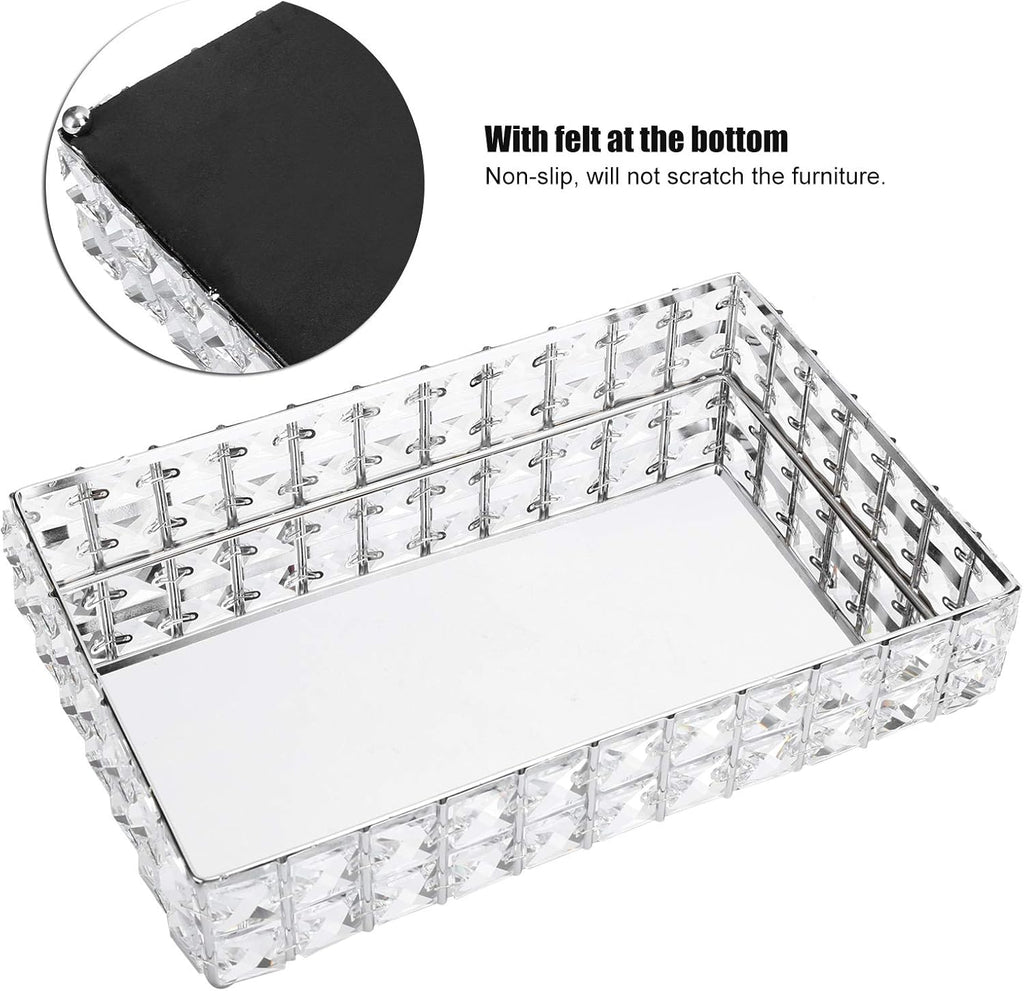 Silver crystal rectangular tray product shot showing felt non-slip base