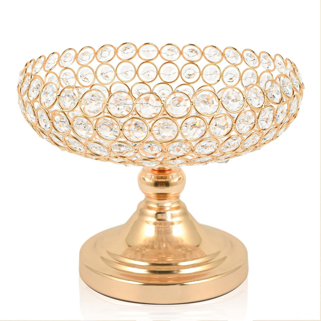 Gold crystal pedestal fruit bowl on white background