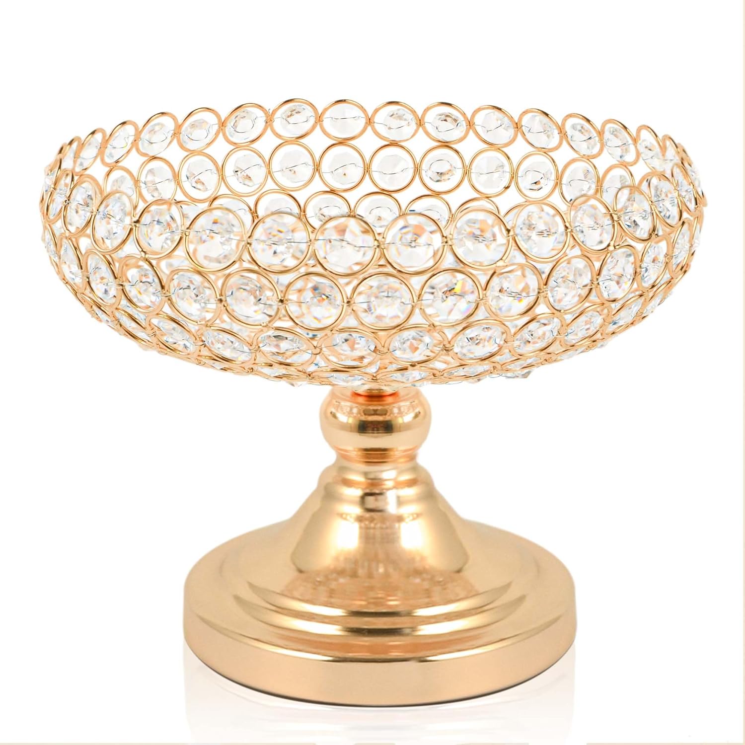 Gold crystal pedestal fruit bowl on white background