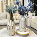 White & Gold Geometric Ceramic Vase