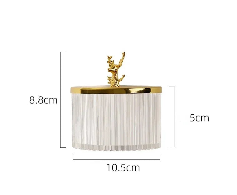 Ribbed Glass Storage Jar With Golden Stag Lid