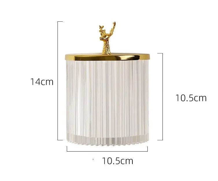Ribbed Glass Storage Jar With Golden Stag Lid