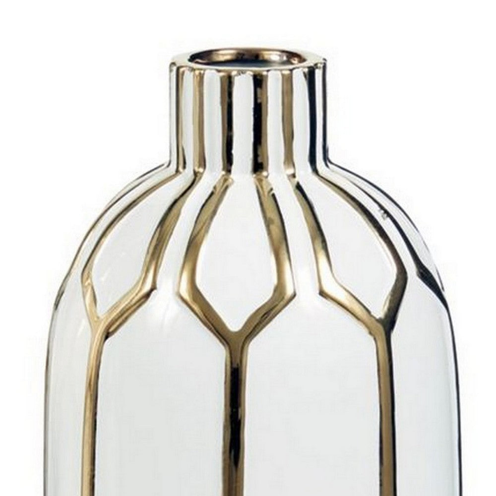 White & Gold Geometric Ceramic Vase