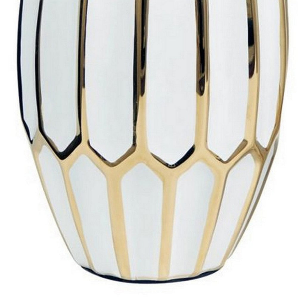 White & Gold Geometric Ceramic Vase
