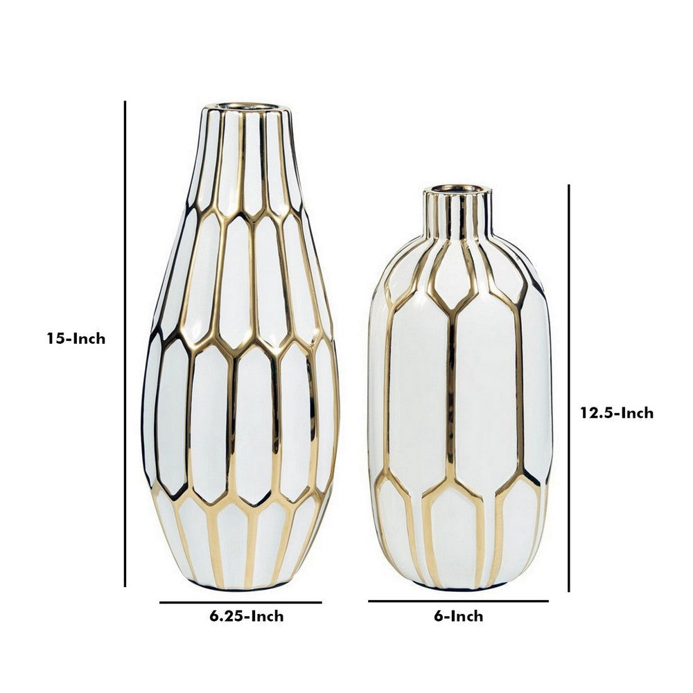 White & Gold Geometric Ceramic Vase