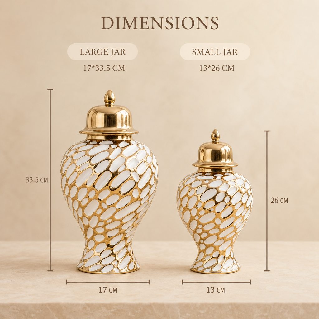 Mosaic Ceramic Ginger Jar with Lid Gold & White